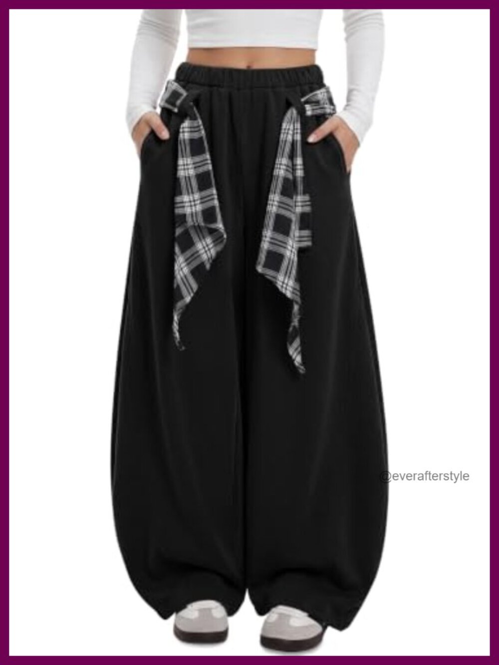 Women's Barrel Sweatpants Wide Leg Plaid Tie Waist Oversized Casual Pants